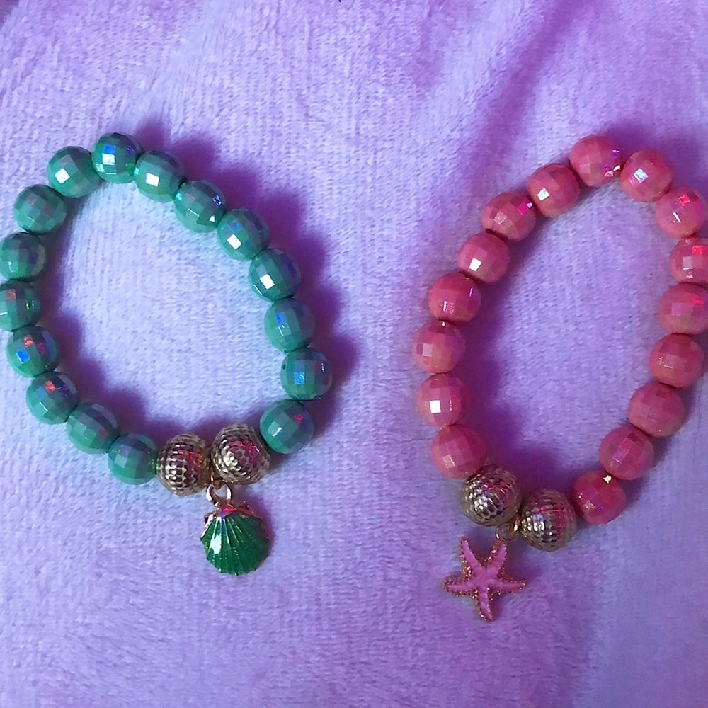 Pink and Green Beach Theme Bracelets 🐚